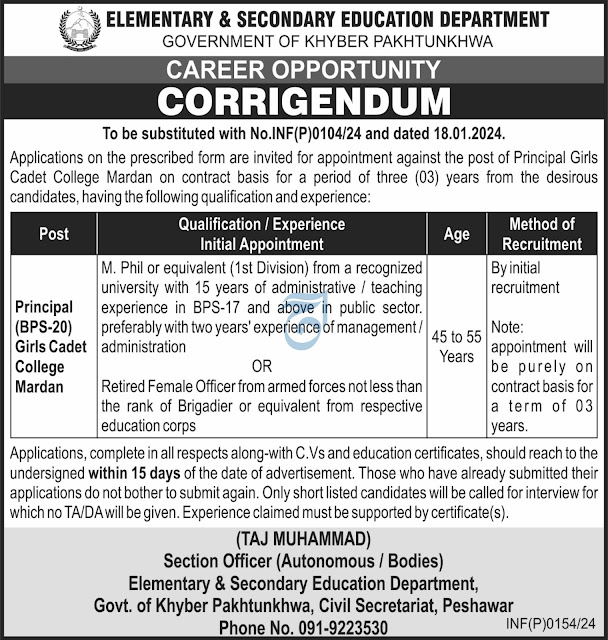 Elementary & Secondary Education Department (ESED) Jobs 2024 official Advertisement