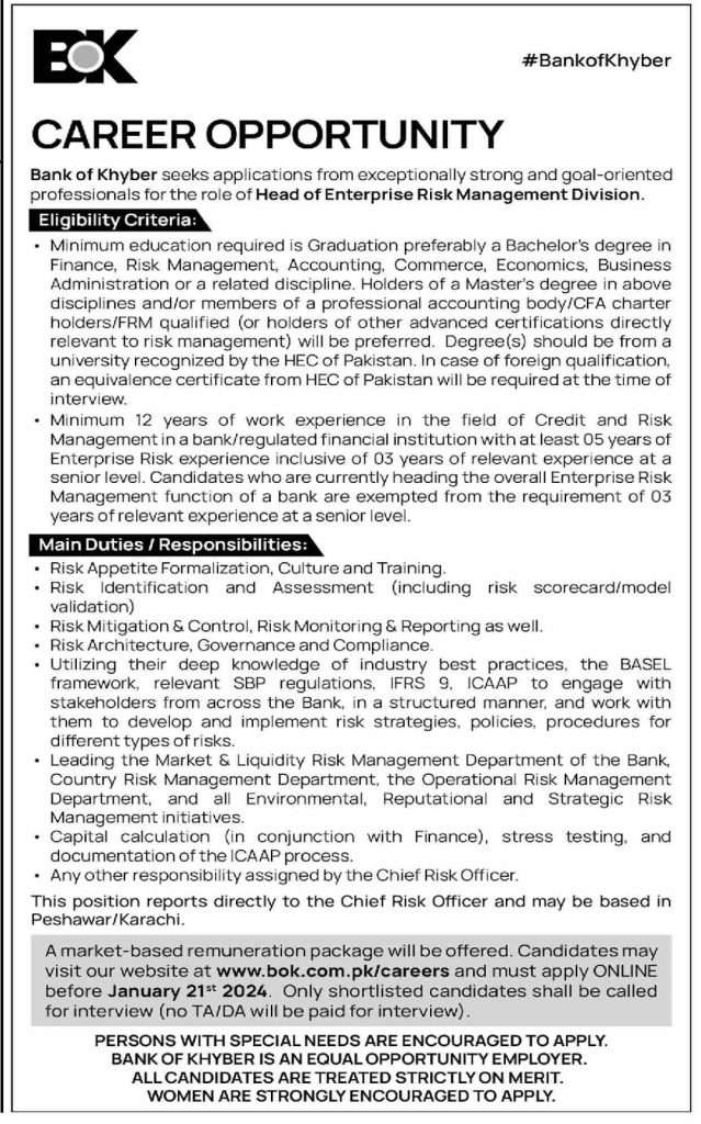 Latest Bank of Khyber Jobs in Karachi April 2024 official Advertisement